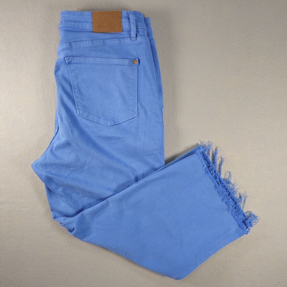 Judy Blue 88843 Womens 15/32 Sky Blue Tummy Control Wide‎ Leg Crop Jeans